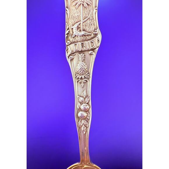 Historical SOUVENIR SPOON Jacksonville Florida STERLING SILVER Alligator Palm - Picture 5 of 10